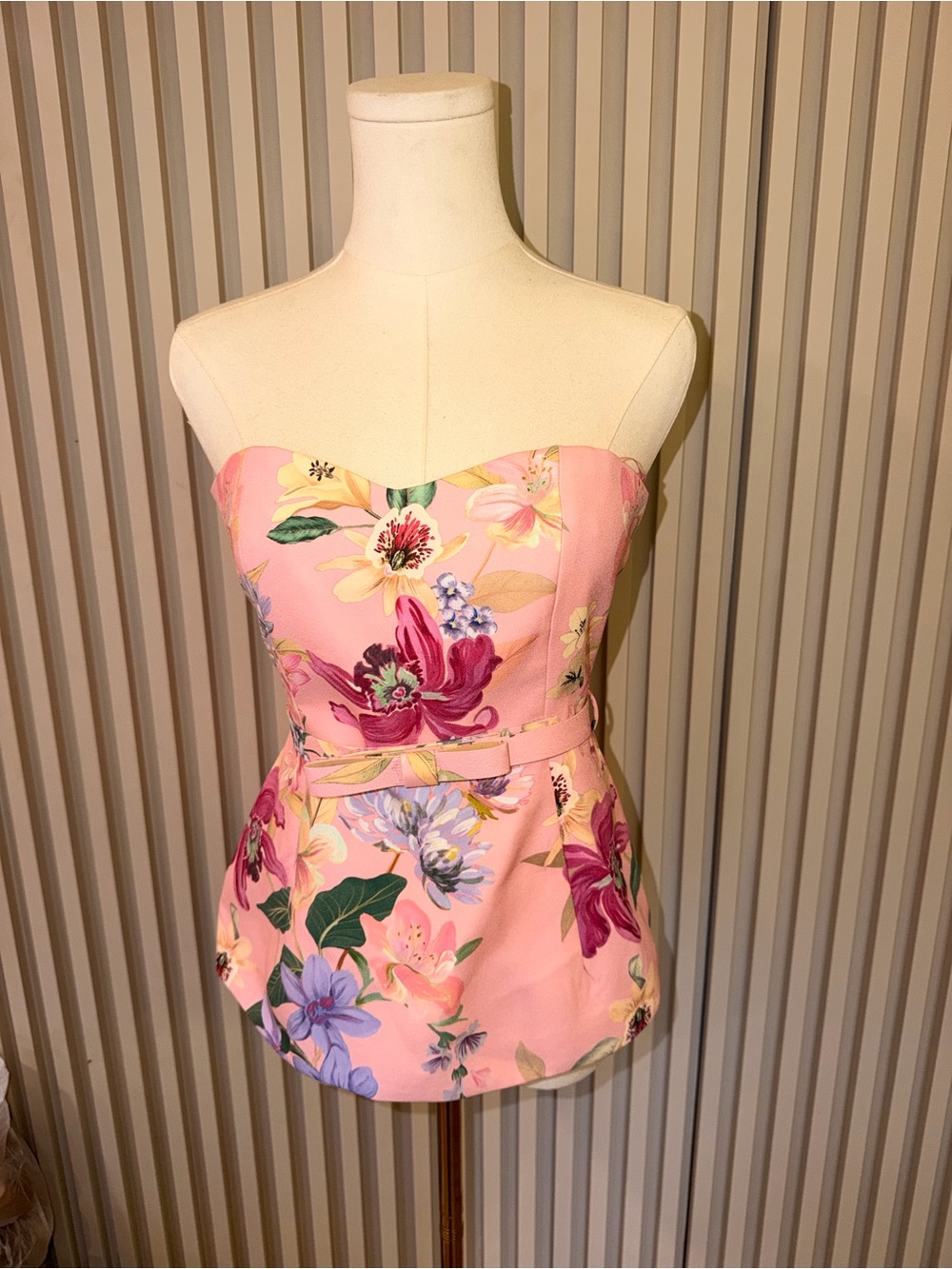 Zara Strapless Pink Floral Peplum Top SIZE SMALL NWT
